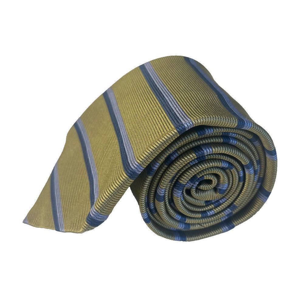 BROOKS BROTHERS Made in USA Silk Golden Navy Blue Striped‎ Repp Tie